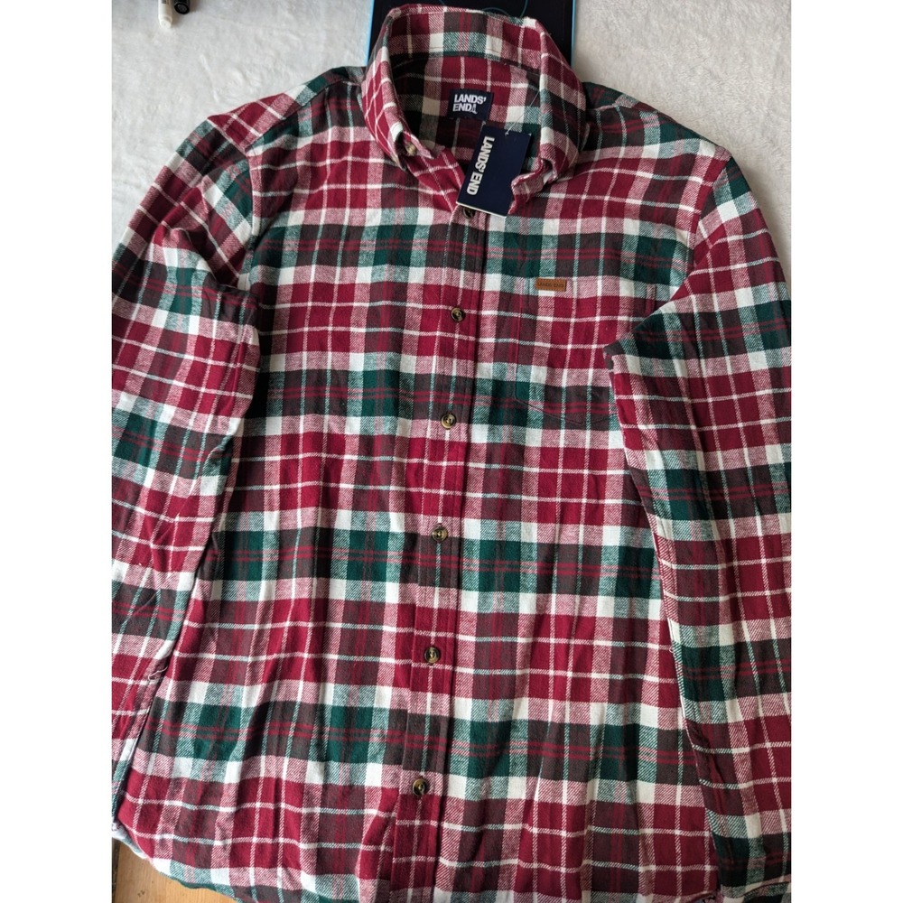 Lands End Flannel Shirt Mens M Red Green New Plaid Button Down LEM35LW334